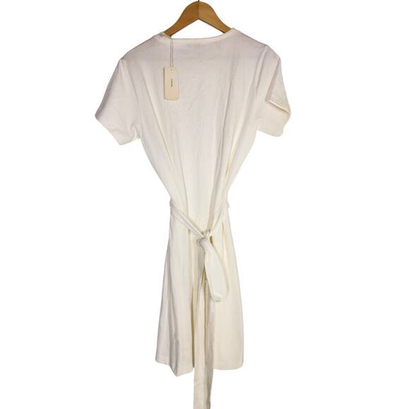 Vince Tie Waist T Shirt Dress Short Sleeve Cotton Mini Optic White NWT Medium - Picture 6 of 11